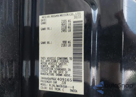 2016 Nissan Maxima 3.5 Sv from USA, damaged, VIN 1N4AA6AP6GC409165